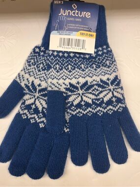 Juncture Men's Blue & White Patterned Knit Gloves
